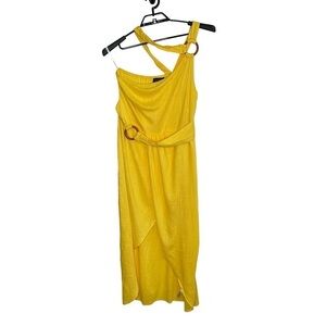 Eloquii Yellow One-Shoulder Maxi Dress with Ring Details